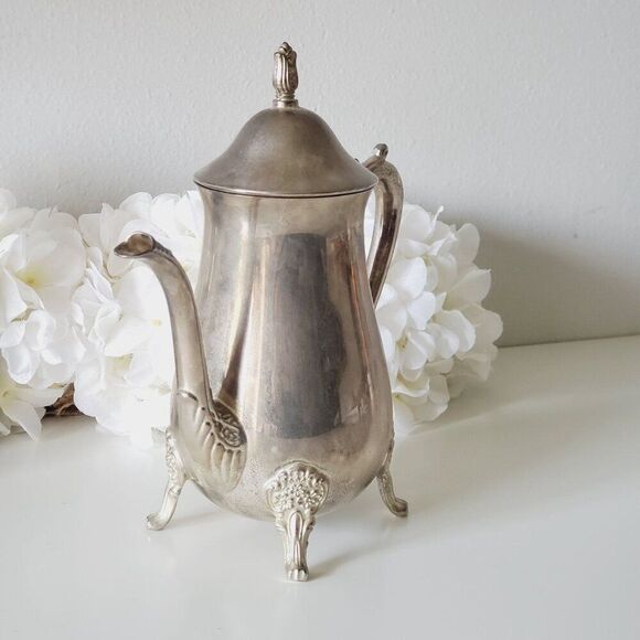 Vintage Victorian Design Silver Pitcher Decorative H: 10" - Picture 9 of 10